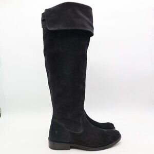 Frye Boots Shirley Riding Over The Knee Women's 6 B Black Half Zip Almond Toe